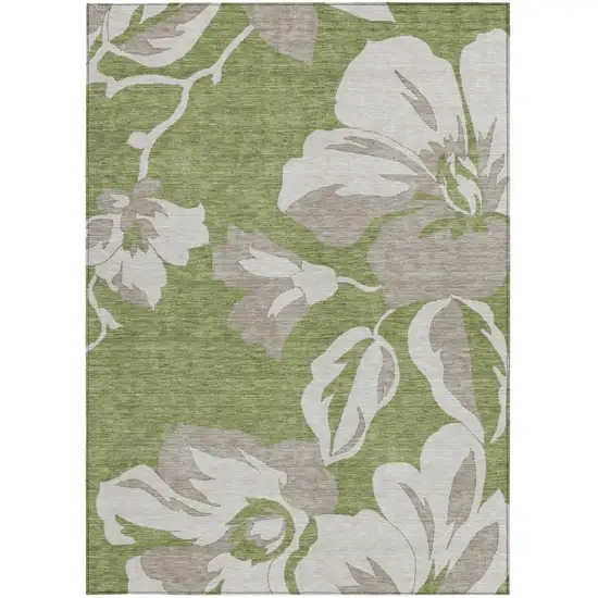 Olive Green Taupe And Beige Floral Washable Indoor Outdoor Area Rug Photo 8