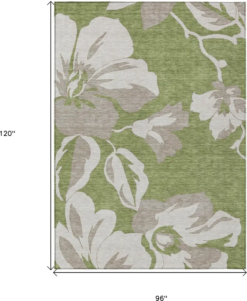 Olive Green Taupe And Beige Floral Washable Indoor Outdoor Area Rug Photo 3