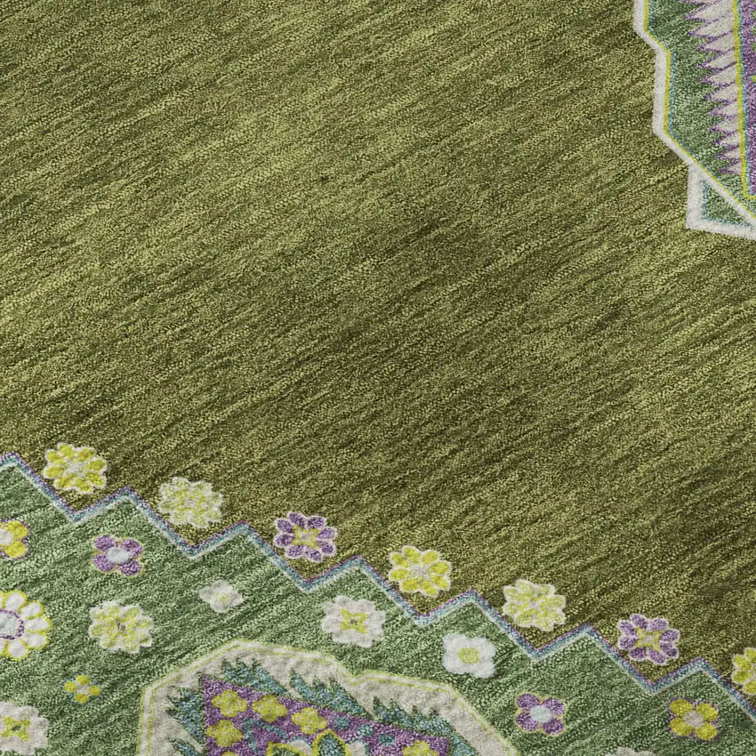 Olive Green Teal And Purple Oriental Washable Area Rug With UV Protection Photo 9
