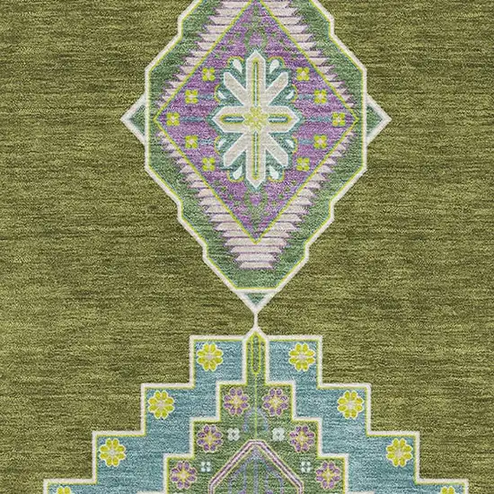 Olive Green Teal And Purple Oriental Washable Area Rug With UV Protection Photo 2