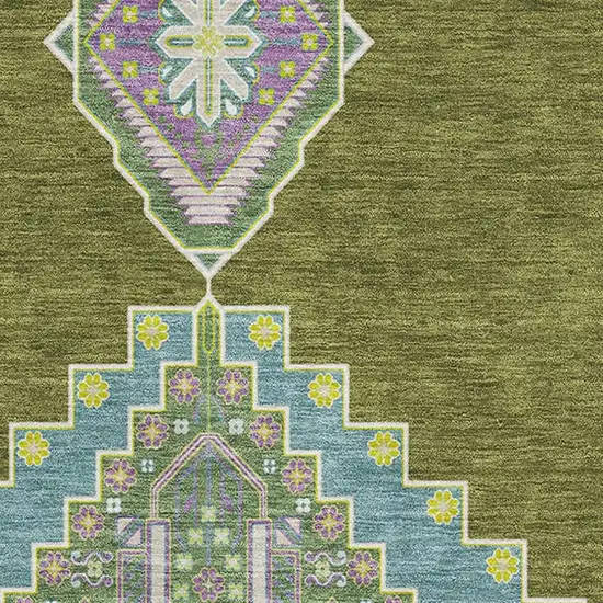 Olive Green Teal And Purple Oriental Washable Area Rug With UV Protection Photo 2