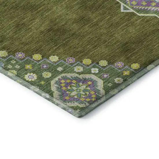 Olive Green Teal And Purple Oriental Washable Area Rug With UV Protection Photo 7