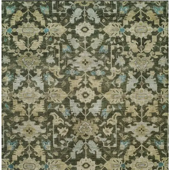 Olive Green Teal Blue And Gold Floral Washable Indoor Outdoor Area Rug Photo 3