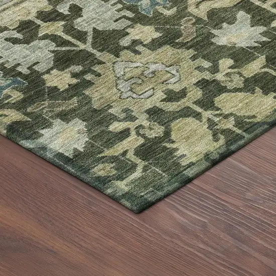 Olive Green Teal Blue And Gold Floral Washable Indoor Outdoor Area Rug Photo 9