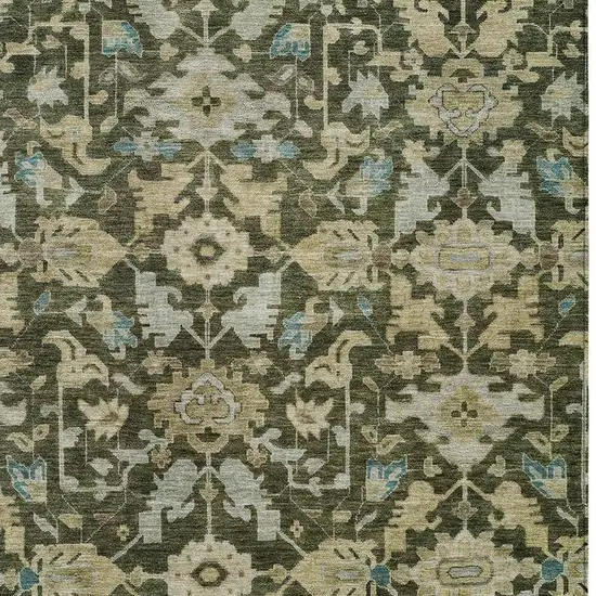 Olive Green Teal Blue And Gold Floral Washable Indoor Outdoor Area Rug Photo 2