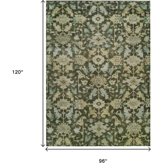 Olive Green Teal Blue And Gold Floral Washable Indoor Outdoor Area Rug Photo 3
