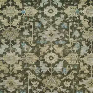 Photo of Olive Green Teal Blue And Gold Floral Washable Indoor Outdoor Area Rug