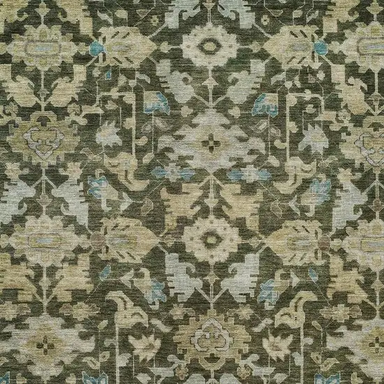 Olive Green Teal Blue And Gold Floral Washable Indoor Outdoor Area Rug Photo 2