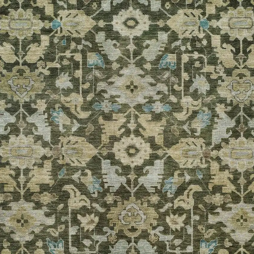 Olive Green Teal Blue And Gold Floral Washable Indoor Outdoor Area Rug Photo 2