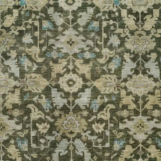 Olive Green Teal Blue And Gold Floral Washable Indoor Outdoor Area Rug Photo 2