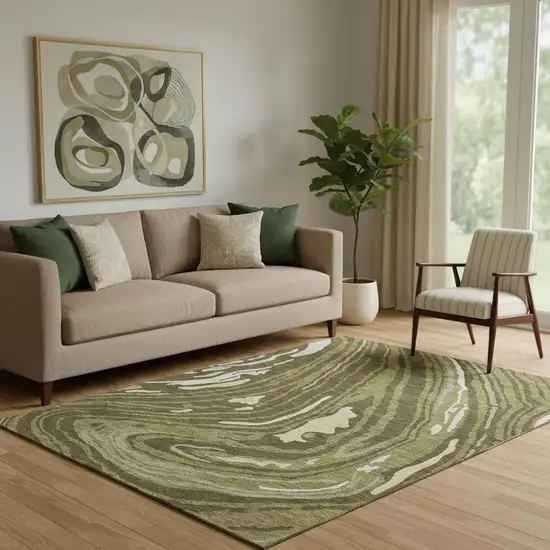 Olive Green Wheat And Ivory Abstract Washable Area Rug With UV Protection Photo 2