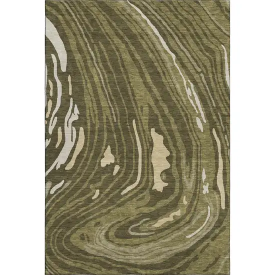 Olive Green Wheat And Ivory Abstract Washable Area Rug With UV Protection Photo 1
