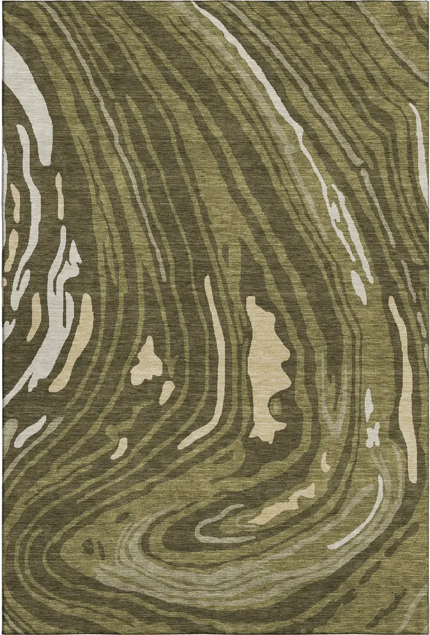 Olive Green Wheat And Ivory Abstract Washable Area Rug With UV Protection Photo 1