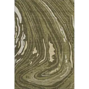 Photo of Olive Green Wheat And Ivory Abstract Washable Area Rug With UV Protection