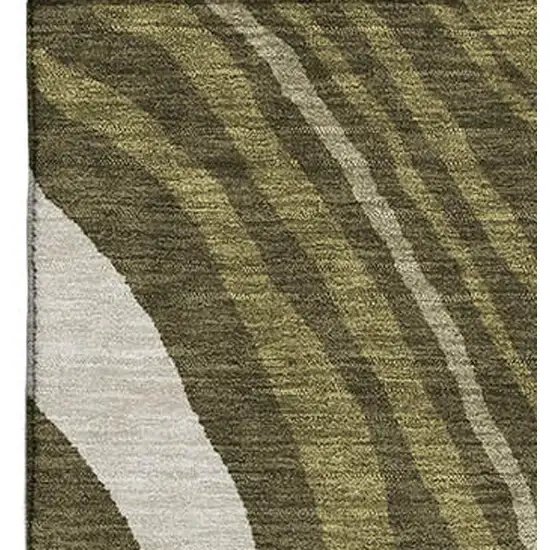 Olive Green Wheat And Ivory Abstract Washable Area Rug With UV Protection Photo 3