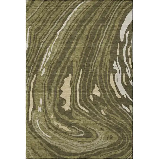 Olive Green Wheat And Ivory Abstract Washable Area Rug With UV Protection Photo 3