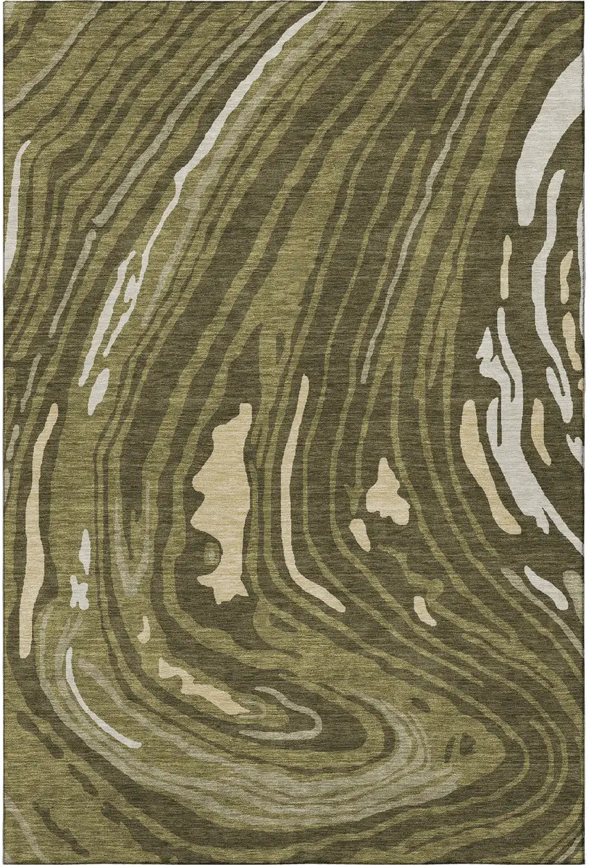 Olive Green Wheat And Ivory Abstract Washable Area Rug With UV Protection Photo 3