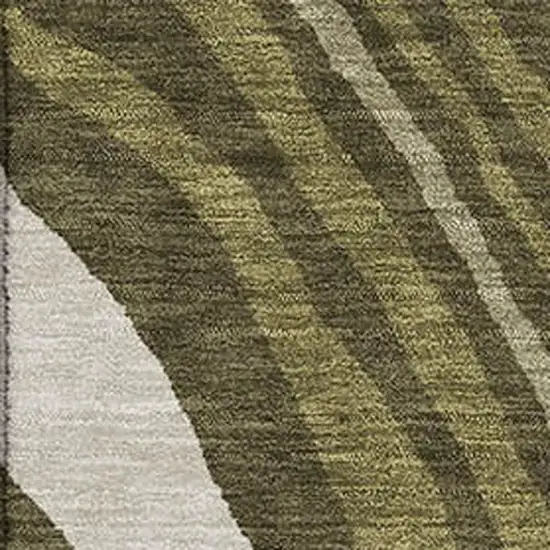 Olive Green Wheat And Ivory Abstract Washable Area Rug With UV Protection Photo 2