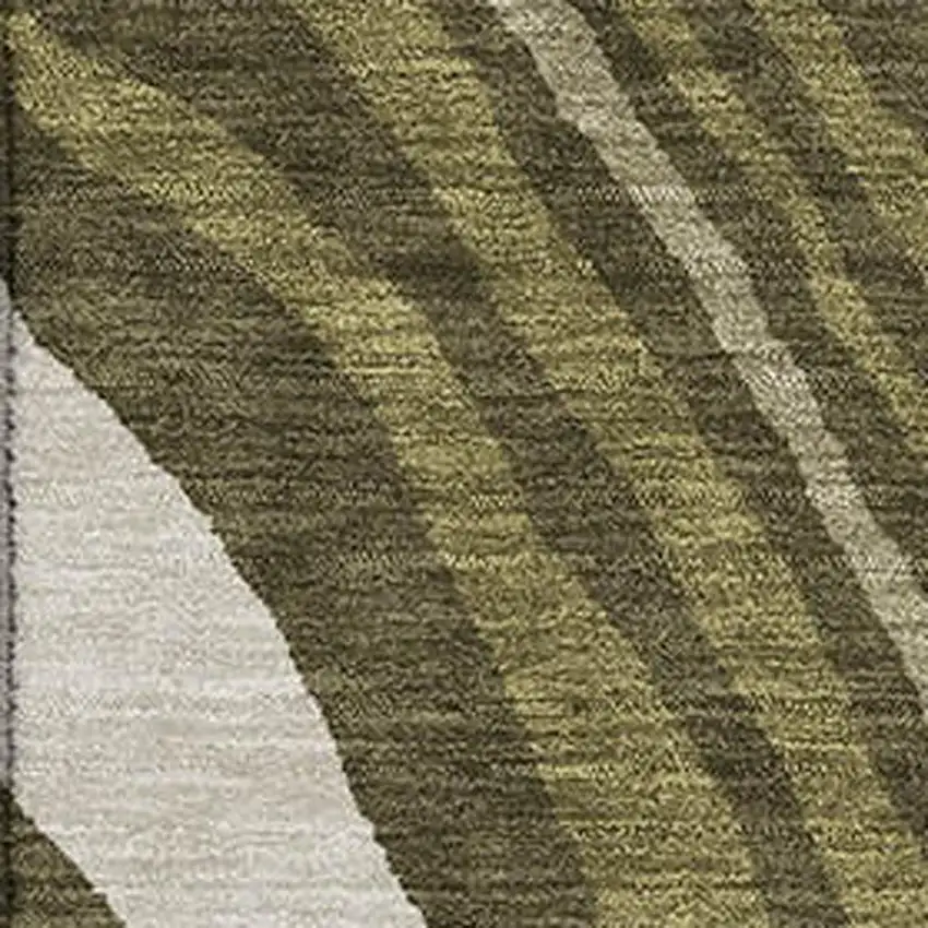 Olive Green Wheat And Ivory Abstract Washable Area Rug With UV Protection Photo 2