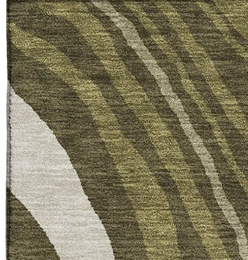 Olive Green Wheat And Ivory Abstract Washable Area Rug With UV Protection Photo 2
