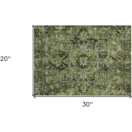 Olive Green and Dark Green Oriental Washable Non Skid Indoor Outdoor Area Rug Photo 3