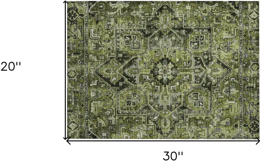 Olive Green and Dark Green Oriental Washable Non Skid Indoor Outdoor Area Rug Photo 3