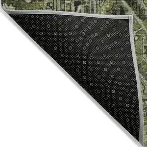 Photo of Olive Green and Dark Green Oriental Washable Non Skid Indoor Outdoor Area Rug
