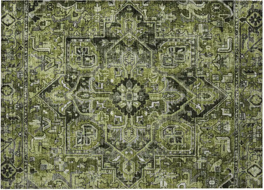 Olive Green and Dark Green Oriental Washable Non Skid Indoor Outdoor Area Rug Photo 4