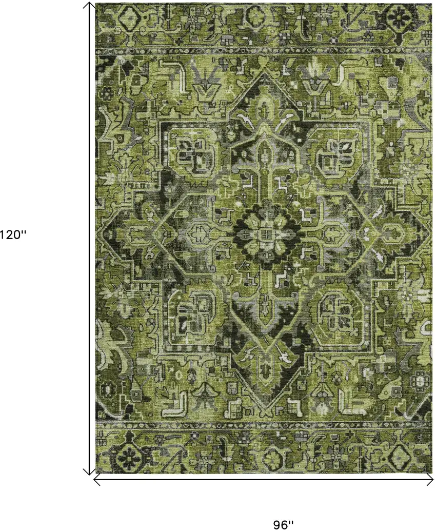 Olive Green and Dark Green Oriental Washable Non Skid Indoor Outdoor Area Rug Photo 3