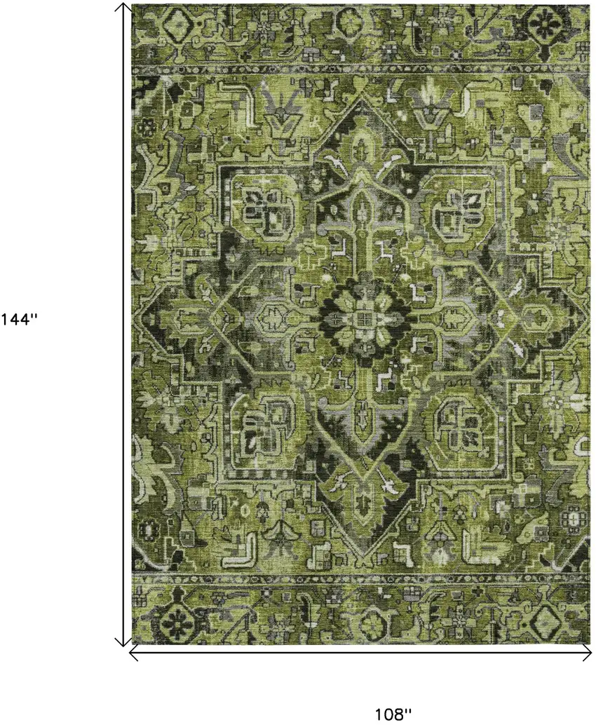 Olive Green and Dark Green Oriental Washable Non Skid Indoor Outdoor Area Rug Photo 3
