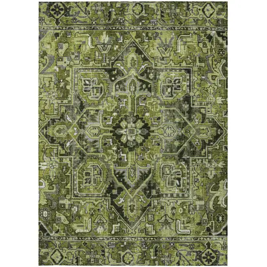 Olive Green and Dark Green Oriental Washable Non Skid Indoor Outdoor Area Rug Photo 3