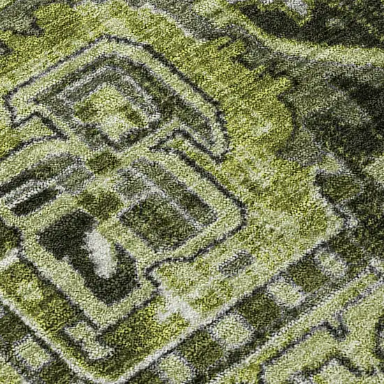 Olive Green and Dark Green Oriental Washable Non Skid Indoor Outdoor Area Rug Photo 8