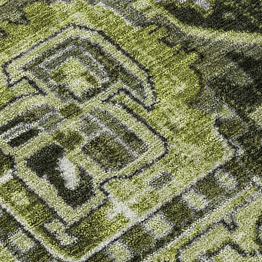 Olive Green and Dark Green Oriental Washable Non Skid Indoor Outdoor Area Rug Photo 8