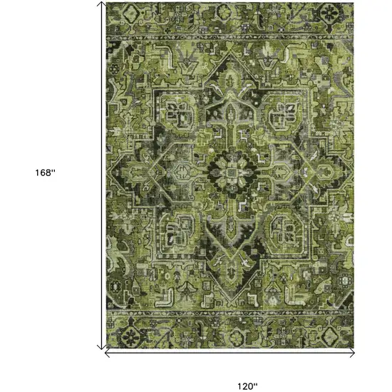 Olive Green and Dark Green Oriental Washable Non Skid Indoor Outdoor Area Rug Photo 3