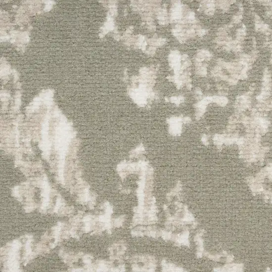 Olive Green and Ivory Damask Distressed Area Rug Photo 5
