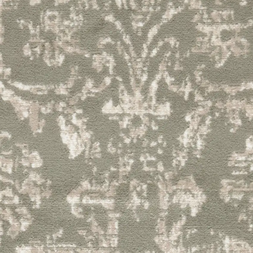 Olive Green and Ivory Damask Distressed Area Rug Photo 7