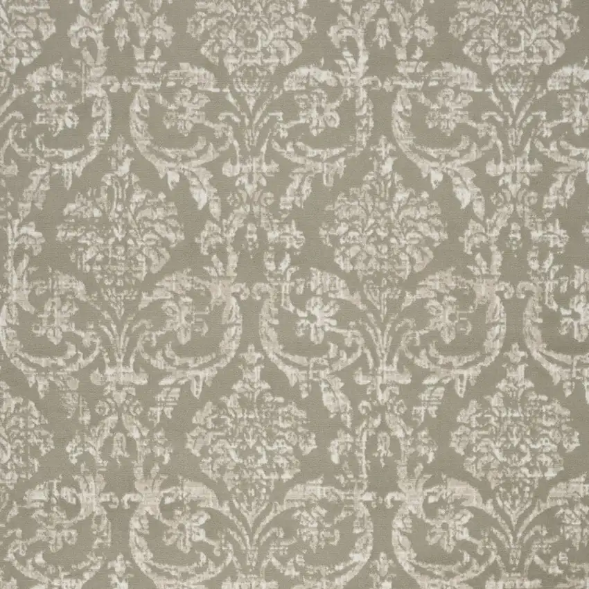 Olive Green and Ivory Damask Distressed Non Skid Area Rug Photo 9