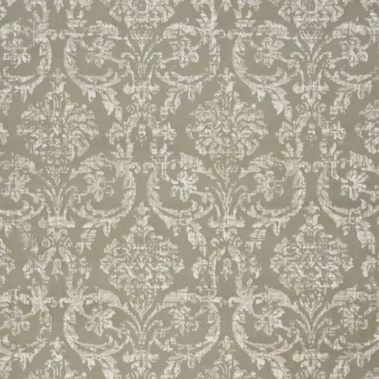 Olive Green and Ivory Damask Distressed Non Skid Area Rug Photo 7