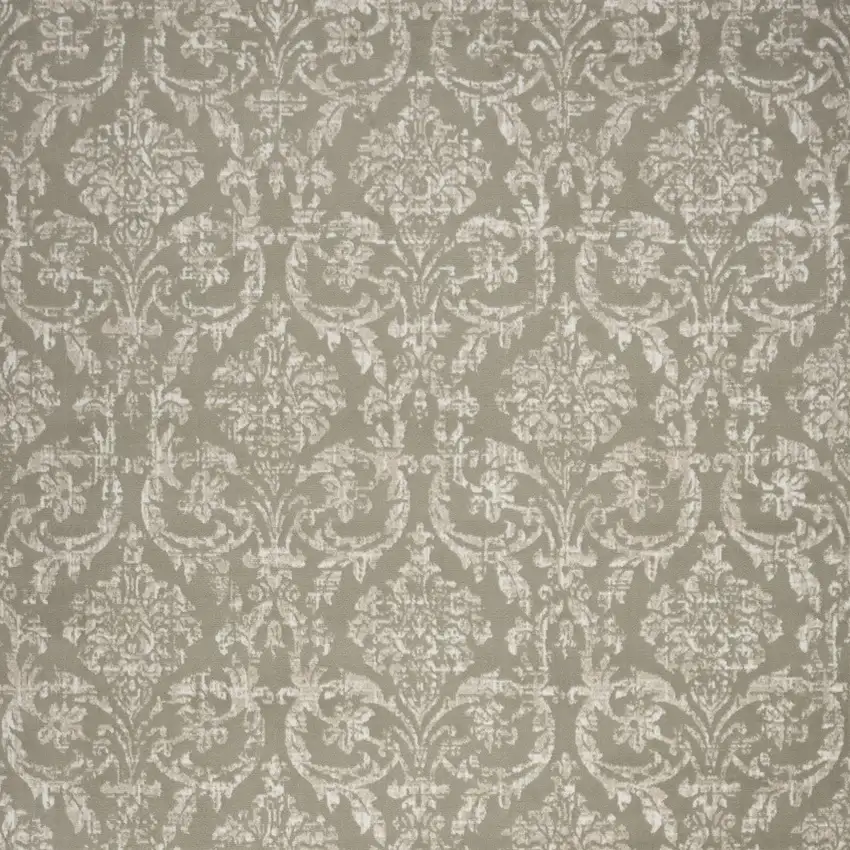 Olive Green and Ivory Damask Distressed Non Skid Area Rug Photo 7