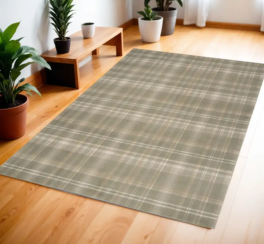 Olive Green and Ivory Plaid Area Rug Photo 1
