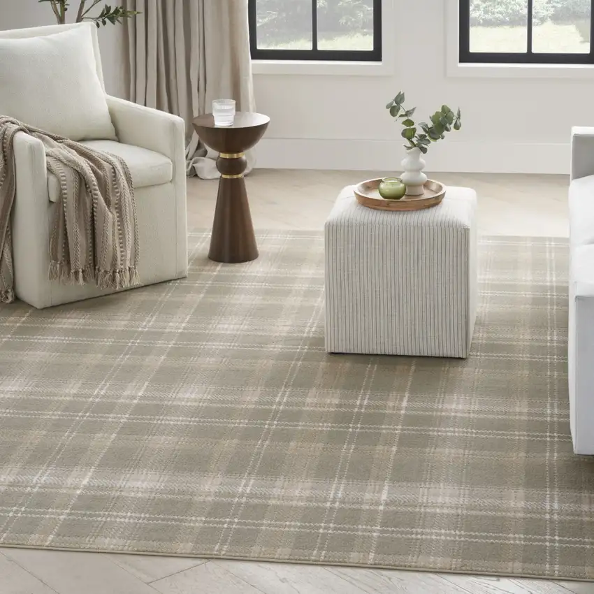 Olive Green and Ivory Plaid Area Rug Photo 4