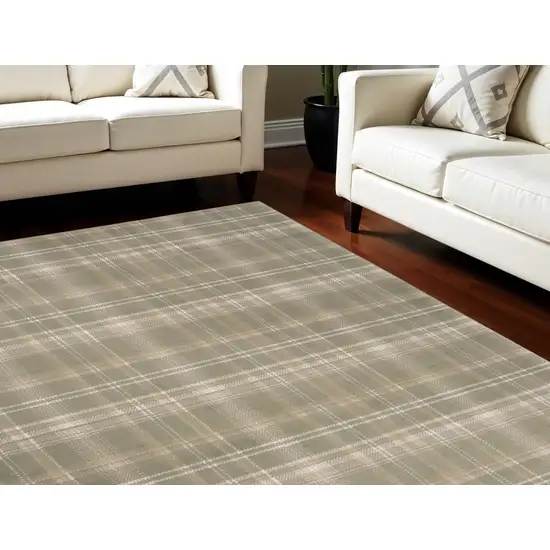 Olive Green and Ivory Plaid Area Rug Photo 1