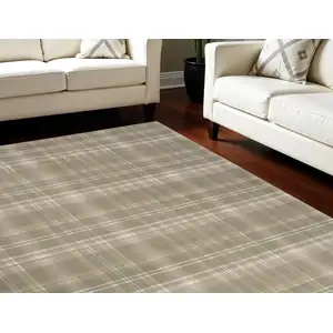 Photo of Olive Green and Ivory Plaid Area Rug