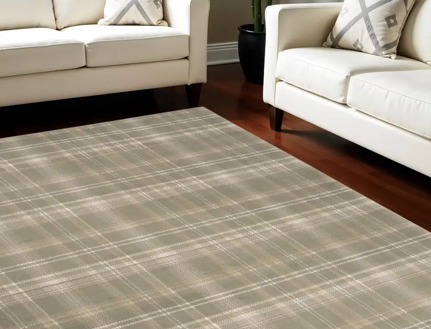 Olive Green and Ivory Plaid Area Rug Photo 1