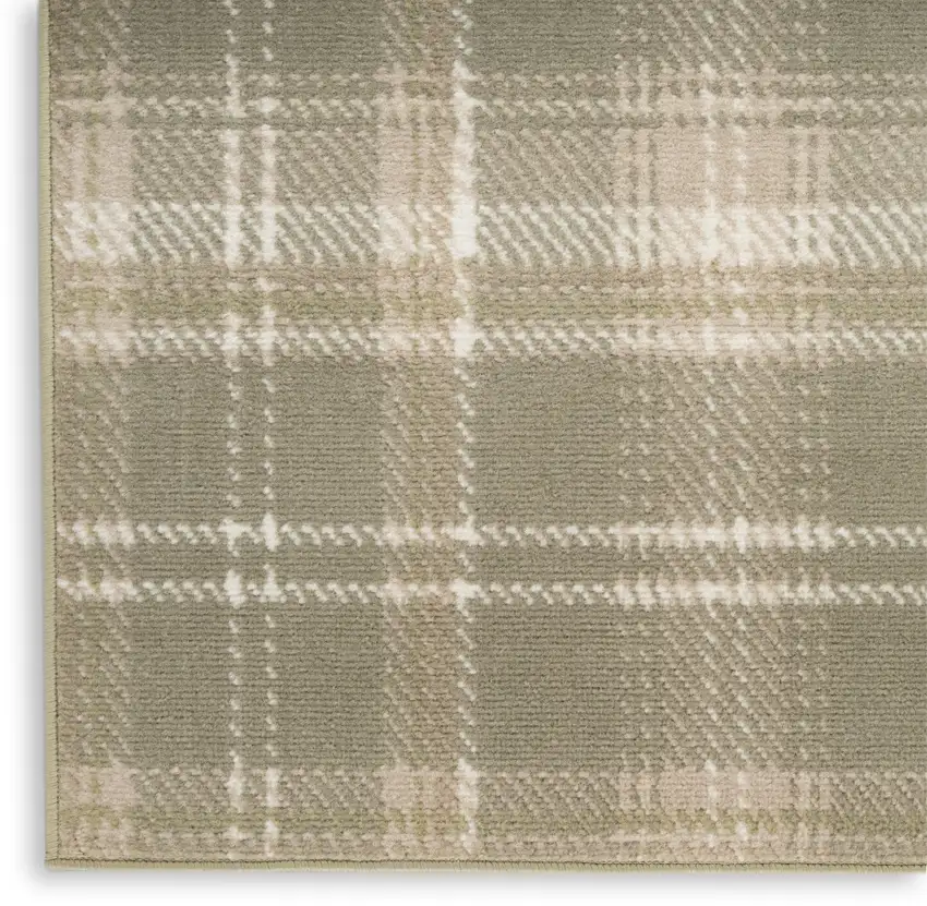 Olive Green and Ivory Plaid Area Rug Photo 6