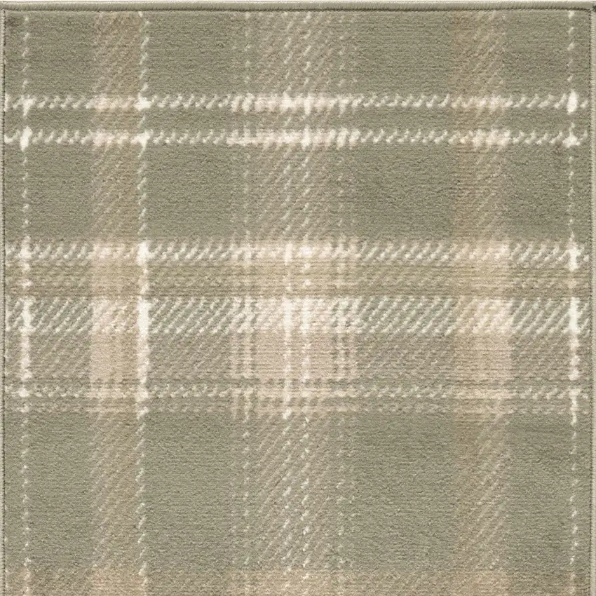 Olive Green and Ivory Plaid Area Rug Photo 7