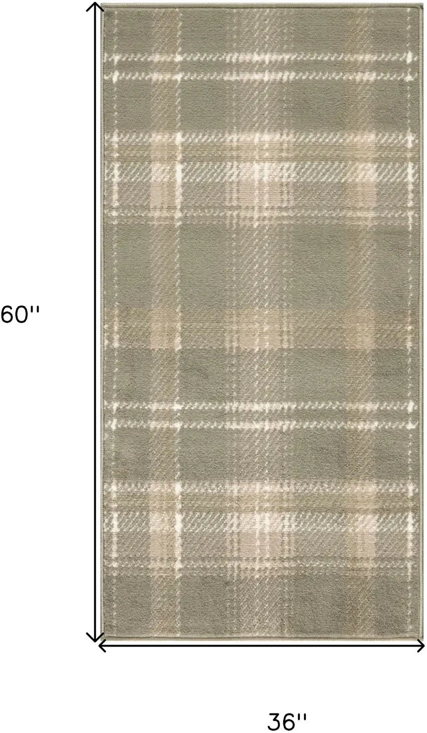 Olive Green and Ivory Plaid Area Rug Photo 3