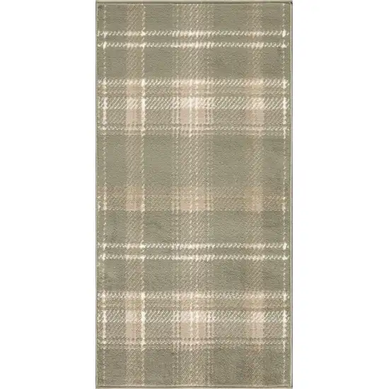 Olive Green and Ivory Plaid Area Rug Photo 3