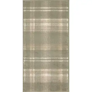 Photo of Olive Green and Ivory Plaid Area Rug