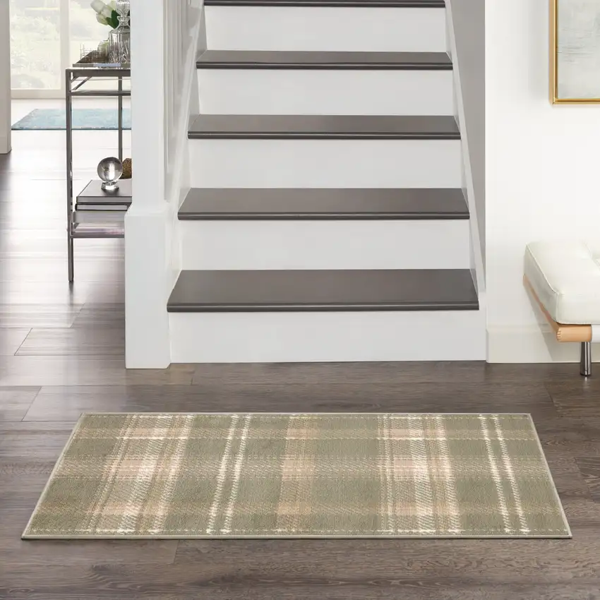 Olive Green and Ivory Plaid Area Rug Photo 8